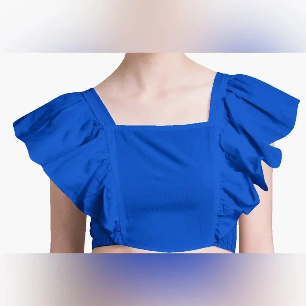 HT360 Collective HandMade Smocked Ruffle Sleeve Tie Back Crop Top Size Large NEW
